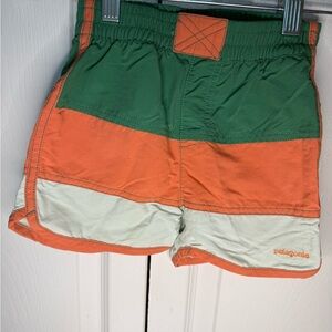 Patagonia Green and Orange Color Block Board Shorts